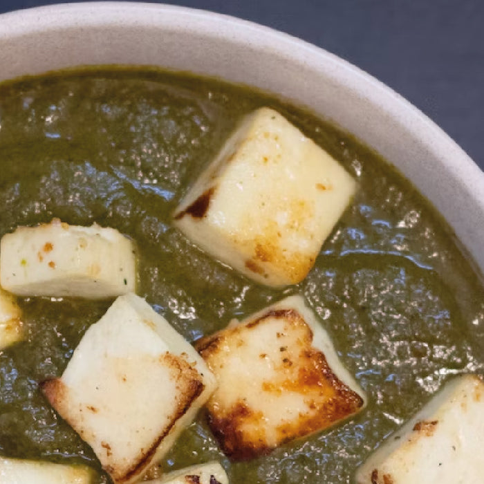 Vegan palak paneer with soy-free, dairy-free paneer