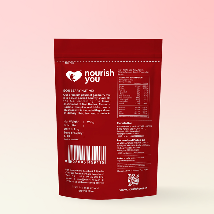 Goji berry nut mix, Dietary Fiber, Iron and Vitamin A
