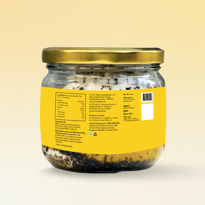 Plant based mozzarella cheese - 250 gm | truffle | clean label, great taste, fresh