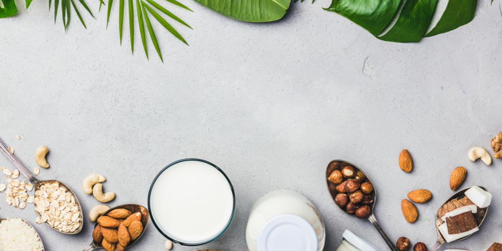 coconuts, plant-based ingredients, cashews, oats, almonds, vegan milk, vegan mylk