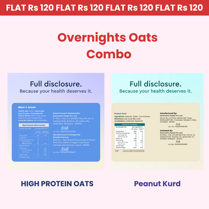 OVERNIGHT OATS COMBO- HIGH PROTEIN OATS | PEANUT KURD