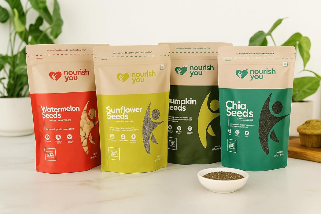 Raw Seeds Combo | Pumpkin, Sunflower, Watermelon -100g each & Chia -150g, Mixed Seeds - High in Nutrients, Protein, Fibre 450g