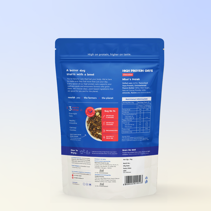 High Protein Oats - Chocolate | 25% Protein | 1 KG |  No Whey Isolate