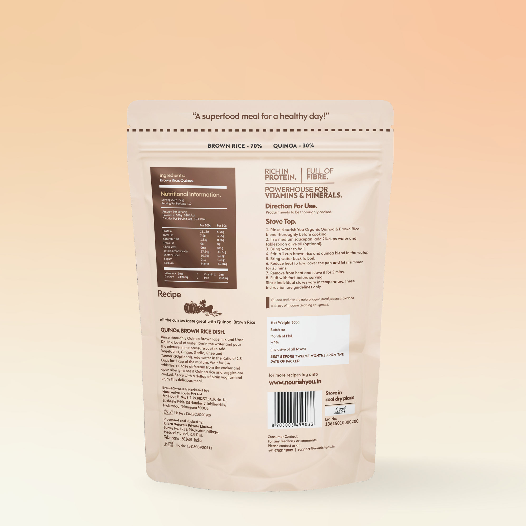Quinoa With Brown Rice Mix, Superfood, Wholegrain 500gm - Nourish You