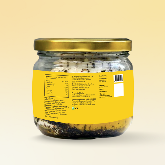 Vegan mozzarella cheese - 250 gm | truffle | clean label, great taste, fresh