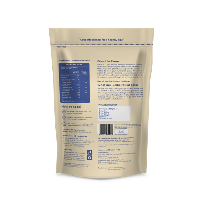 Jumbo rolled oats, Fiber, Protein